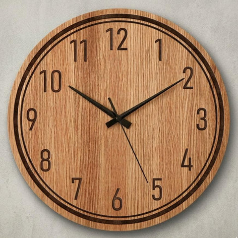 Modern Solid Wooden Wall Clock - Natural Minimalist Rustic Home Decor